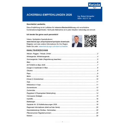 Ackerbau-Empfehlungen 2026 - Niederösterreich West 