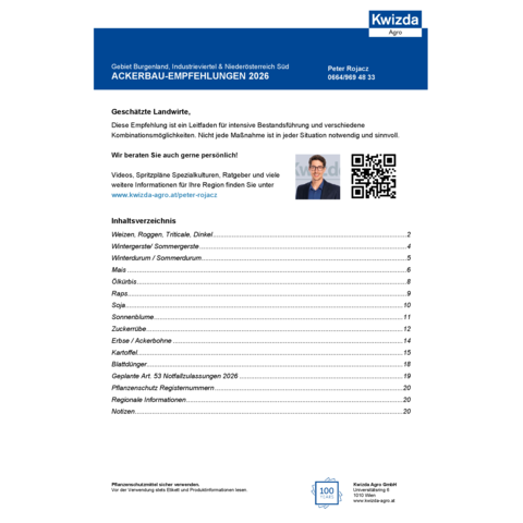 Ackerbau-Empfehlungen 2026 - Burgenland & NÖ Süd