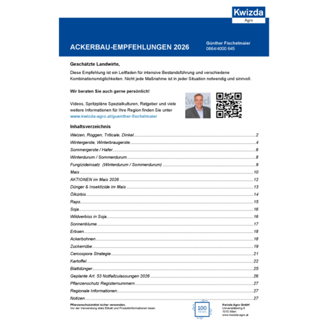 Ackerbau-Empfehlungen 2026 - Wienerwald & NÖ Süd